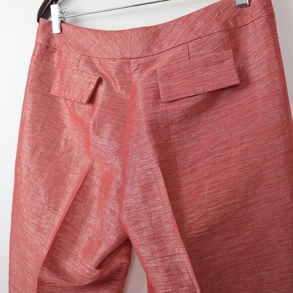 Vintage 90s Cache Size 6 Wide Leg Crop Pants Metallic Linen Orange - Picture 6 of 10